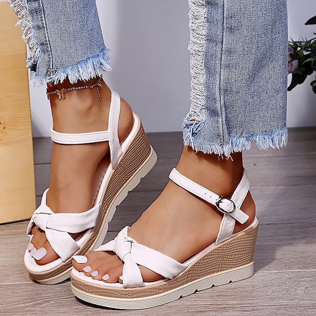 Women's Sandals with Knot Detail and Buckle Closure