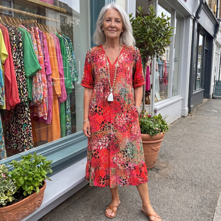 Tamsin | Vibrant Midi Dress with Elegant Tummy Coverage