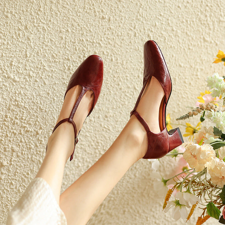 Jocelyn | Leather T-Strap Block Heels