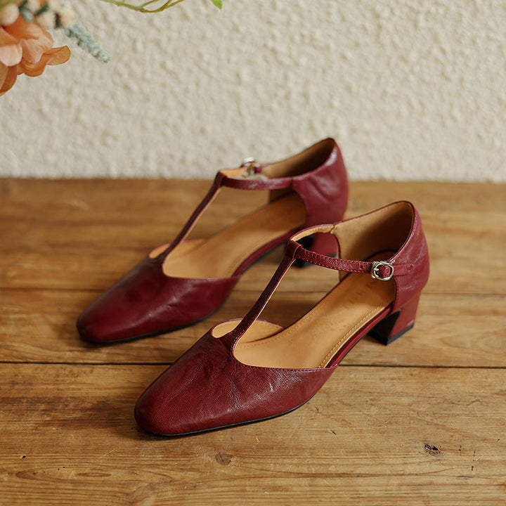 Jocelyn | Leather T-Strap Block Heels