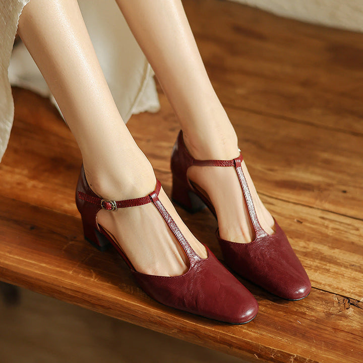 Jocelyn | Leather T-Strap Block Heels