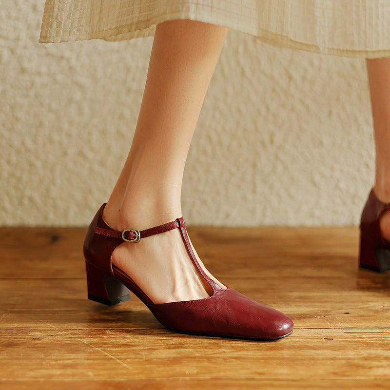 Jocelyn | Leather T-Strap Block Heels