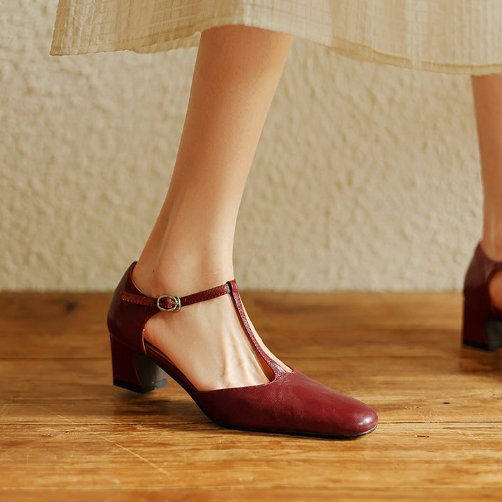 Jocelyn | Leather T-Strap Block Heels