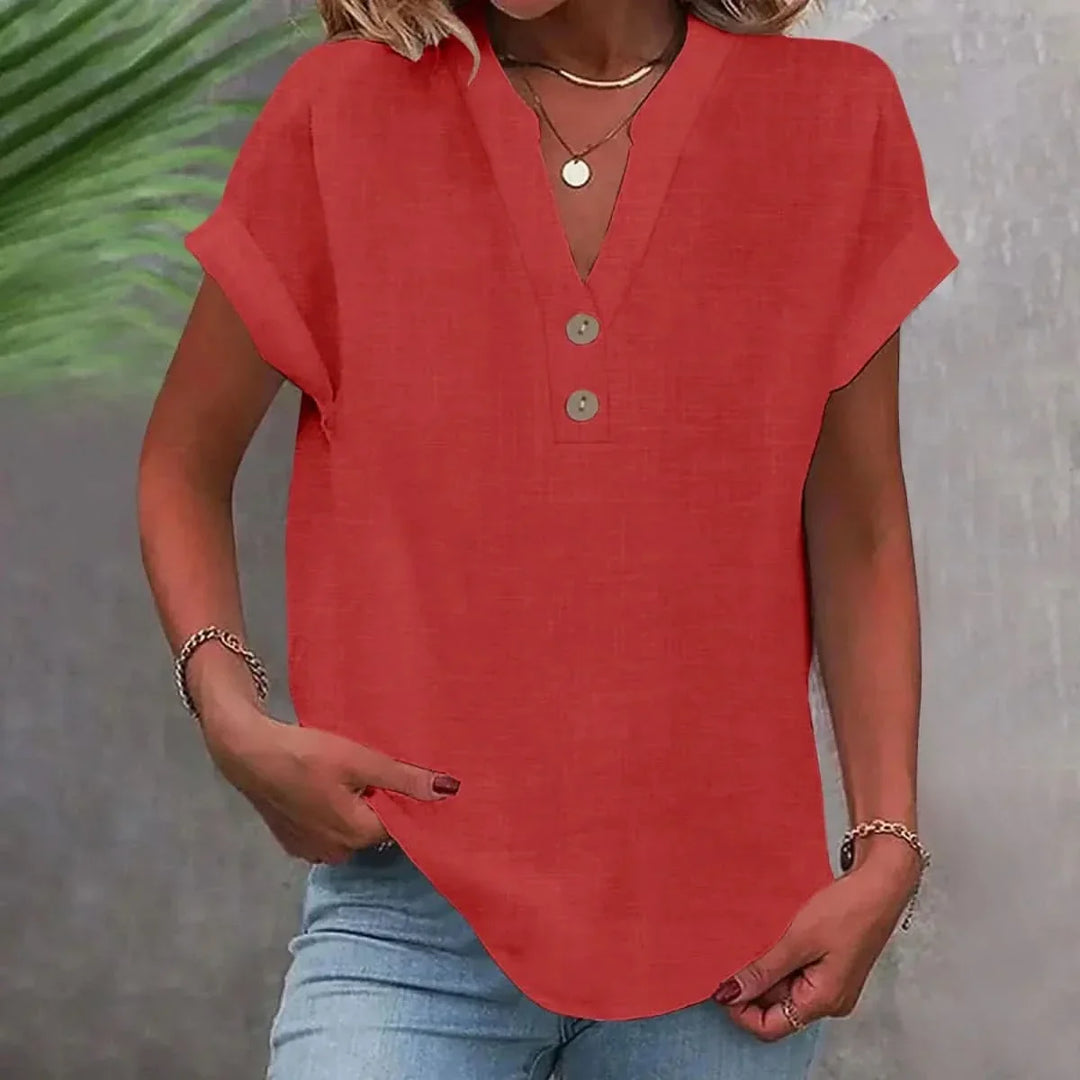 Breathable Linen V Neck Top