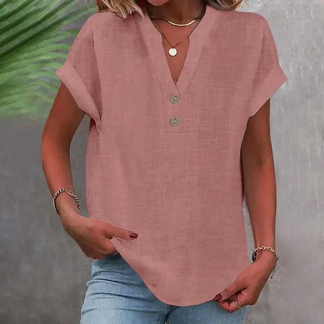 Breathable Linen V Neck Top
