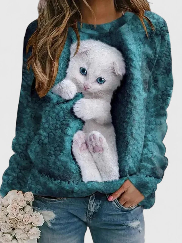 Bryn | Kitten Print Fleece Sweatshirt