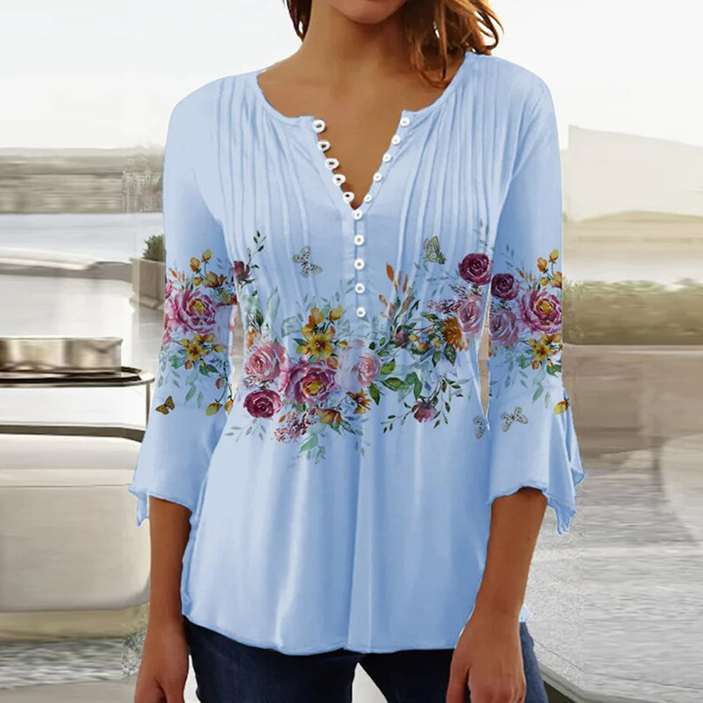 Hazel™ | Elegant V-Neck Button Blouse