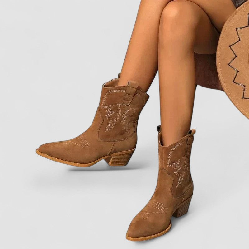 Pia™ | Embroidered Western Ankle Boots