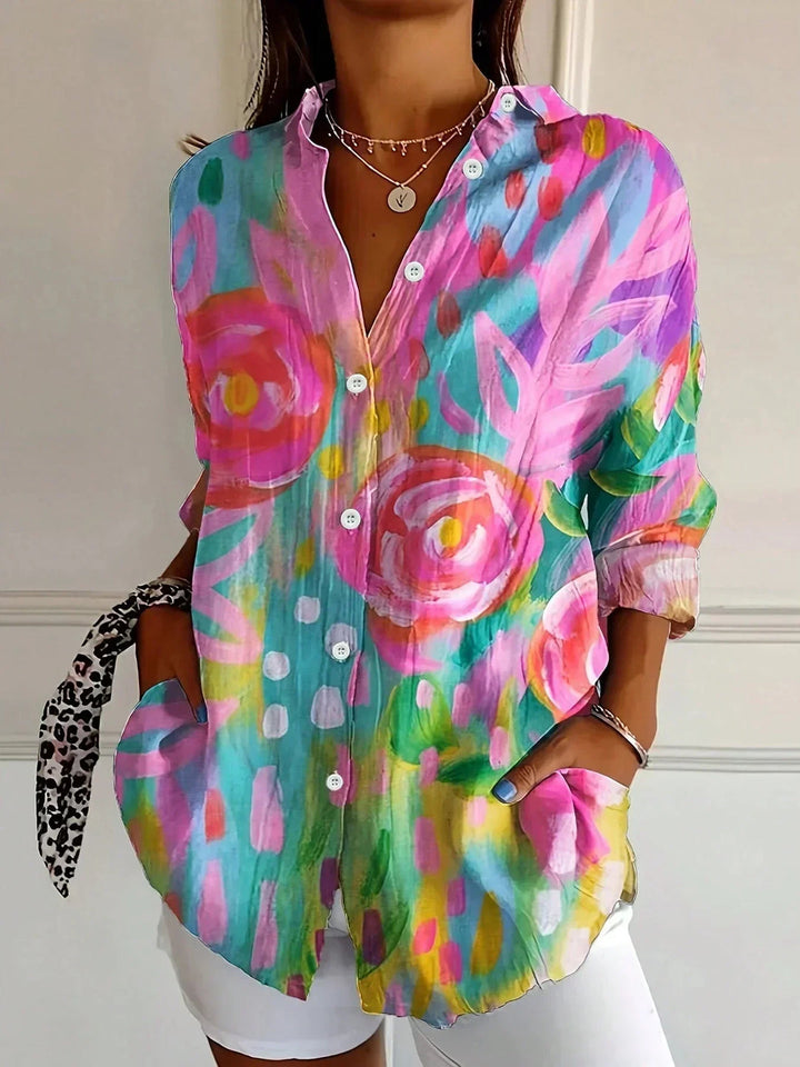 Lorena | Elegant Long Sleeve With Colorful Pattern Shirt