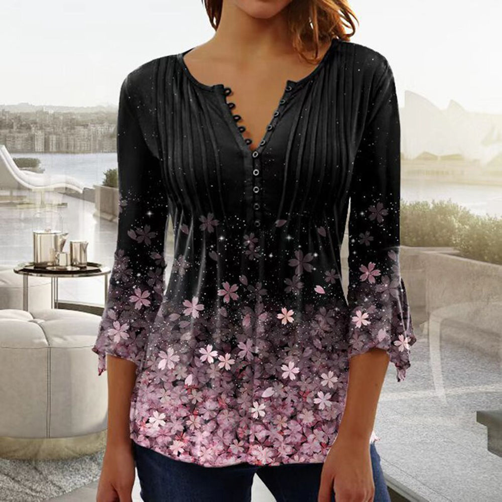 Alberta™ | Elegant V-Neck Button Blouse