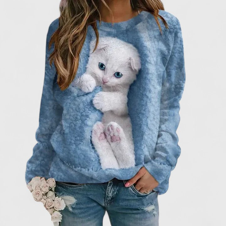 Bryn | Kitten Print Fleece Sweatshirt