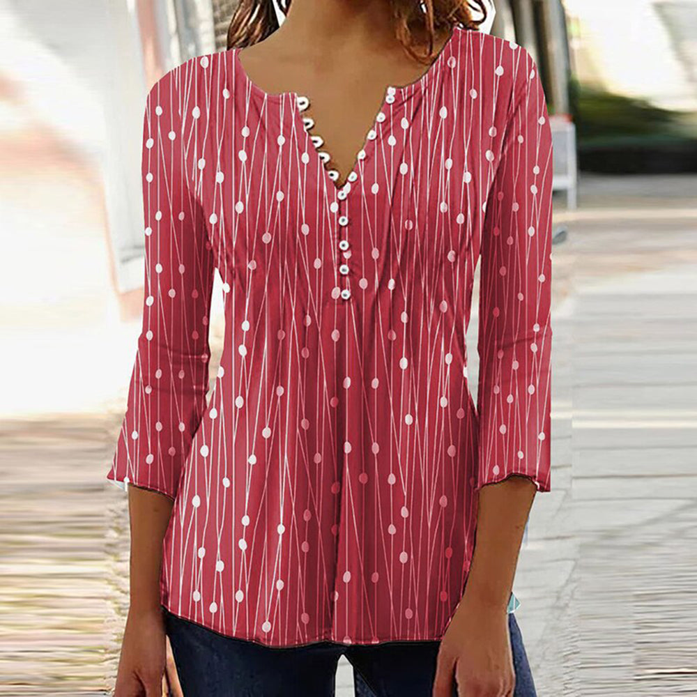 Darlene™ | Elegant V-Neck Button Blouse