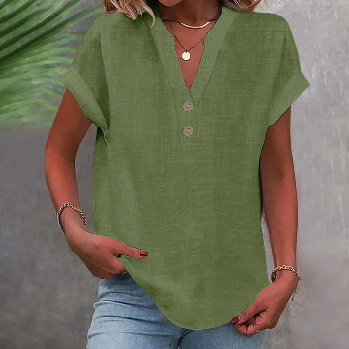 Breathable Linen V Neck Top