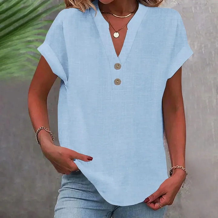 Breathable Linen V Neck Top