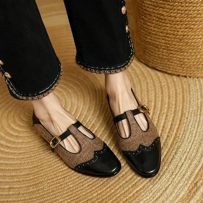 Mora | Two-Tone Brogue T-Bar Flats