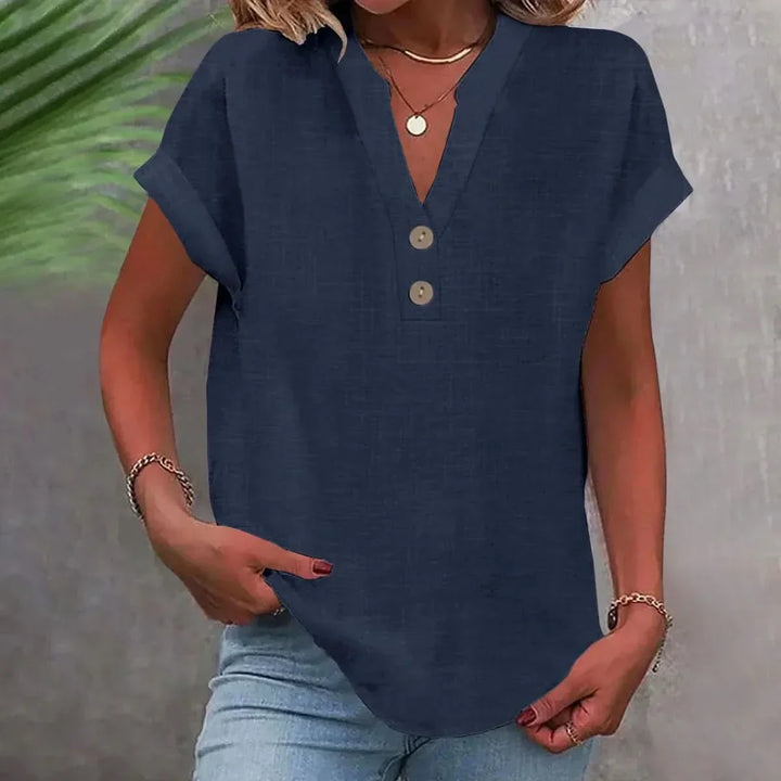 Breathable Linen V Neck Top