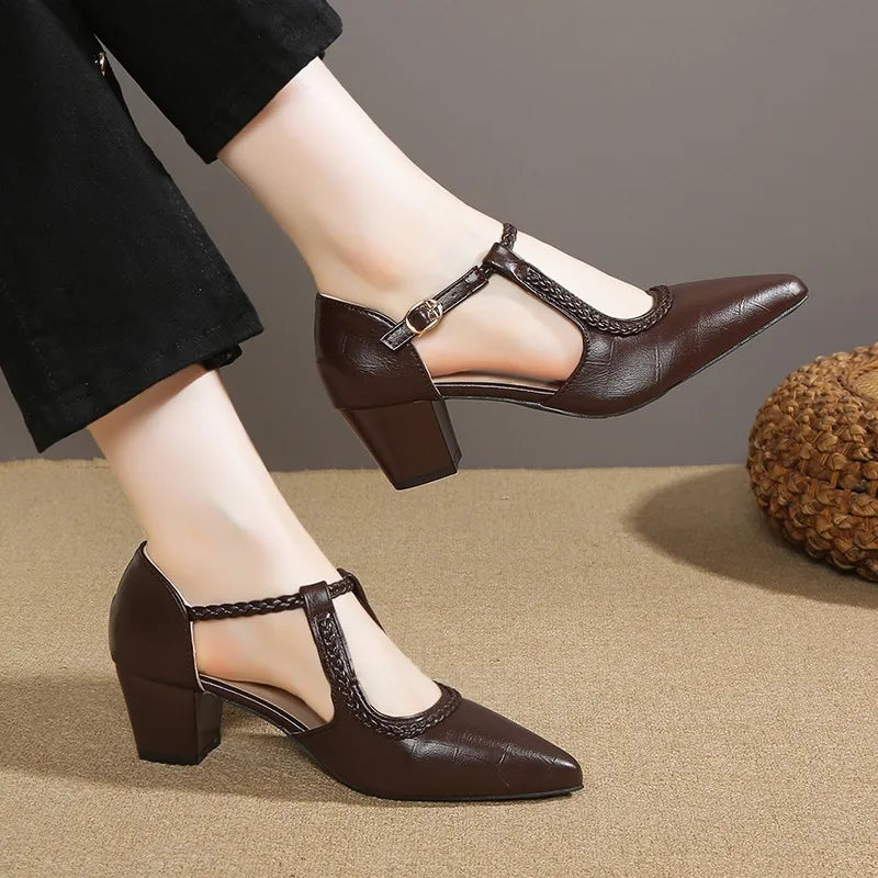 Bernadette | Pointed T-Strap Block Heels