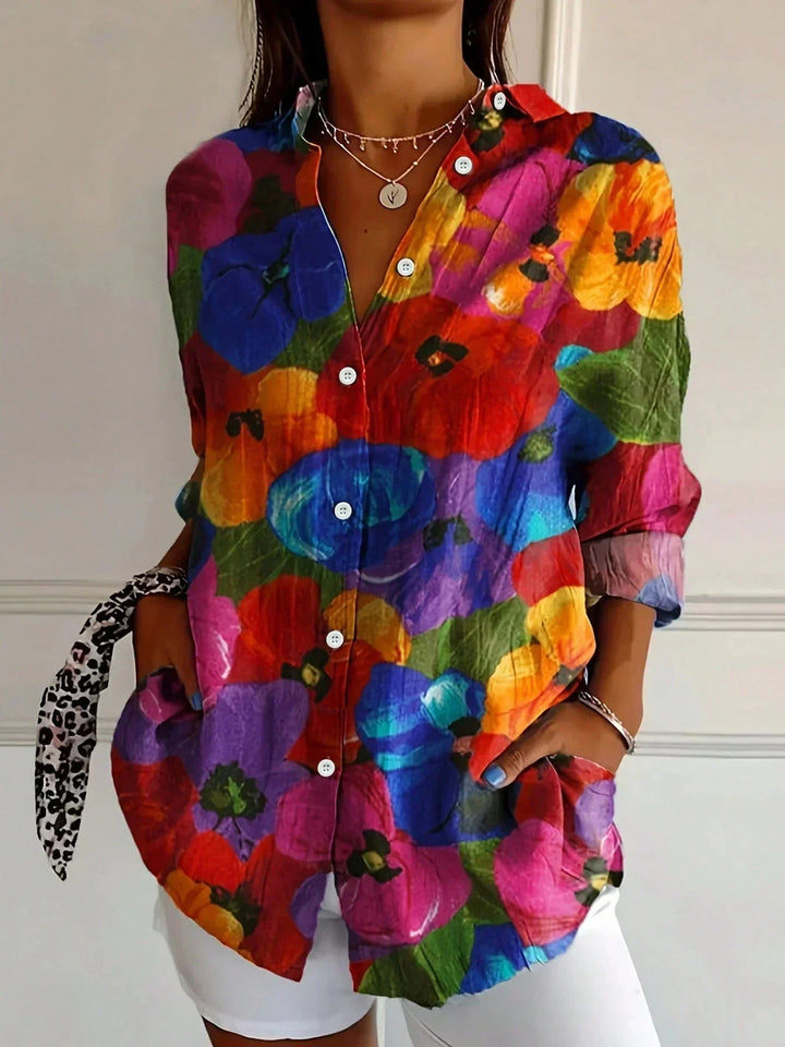 Lorena | Elegant Long Sleeve With Colorful Pattern Shirt