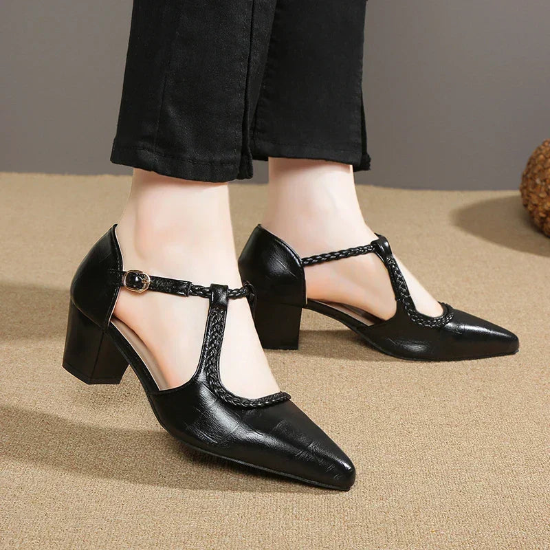 Bernadette | Pointed T-Strap Block Heels