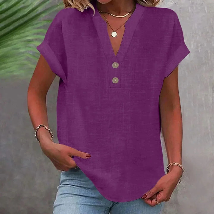 Breathable Linen V Neck Top