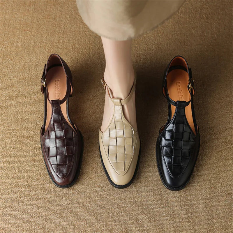 Celeste | Woven T-Bar Low Heels