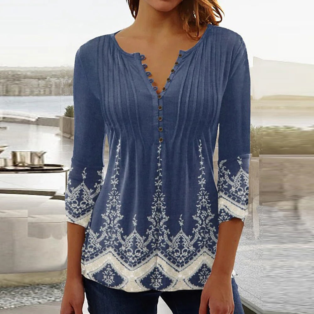 Alma™ | Elegant V-Neck Button Blouse