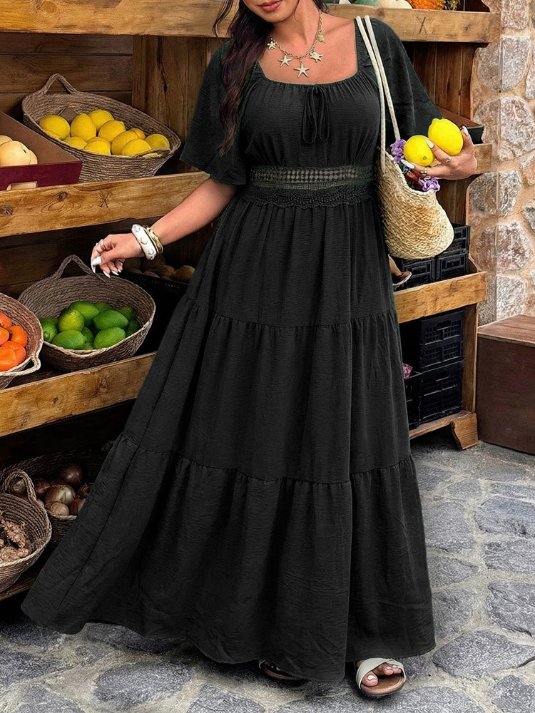 Floral Print Square Neck Maxi Dress