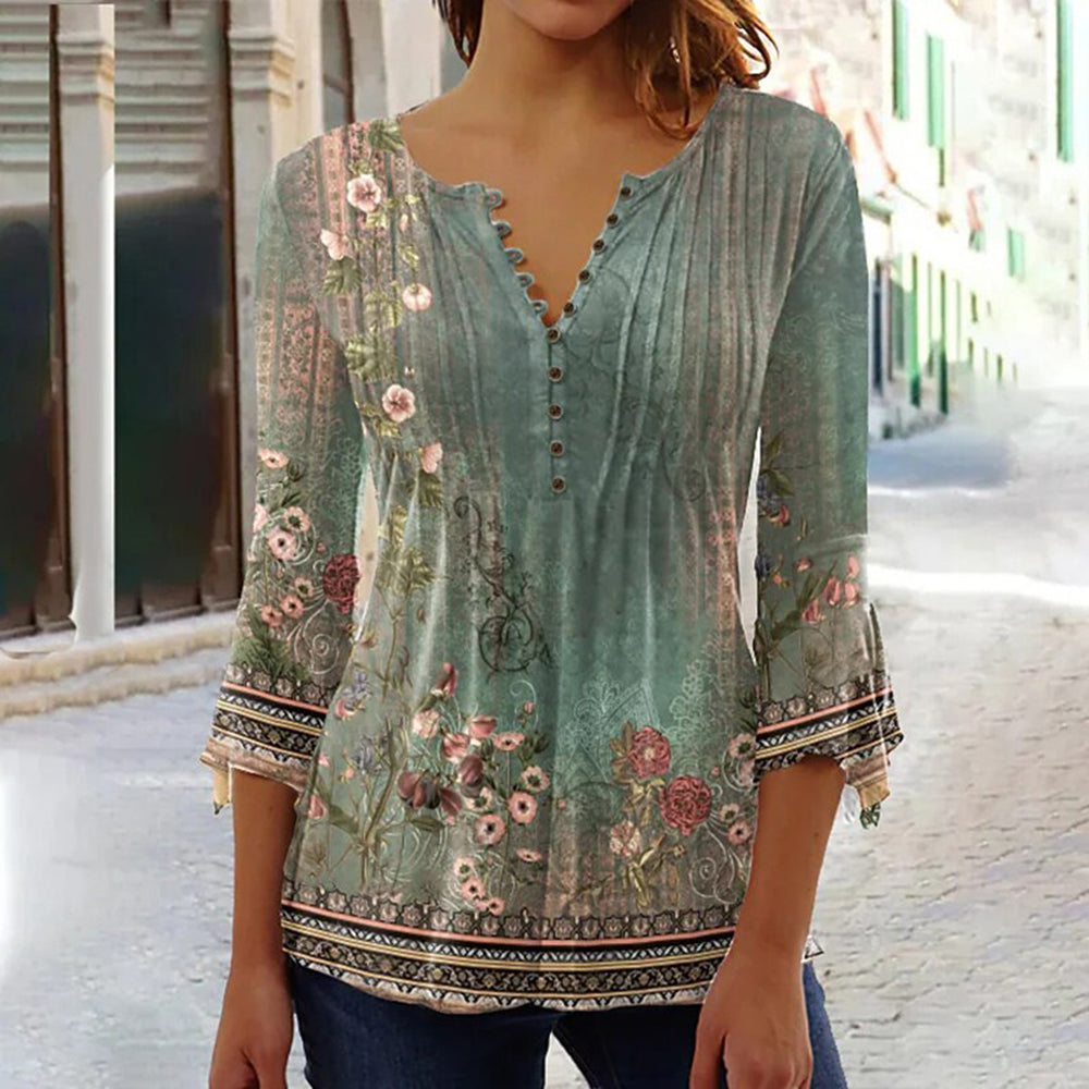 Lois™ | Elegant V-Neck Button Blouse