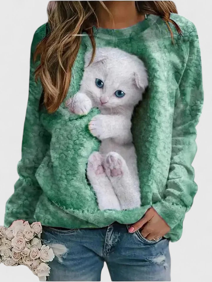 Bryn | Kitten Print Fleece Sweatshirt