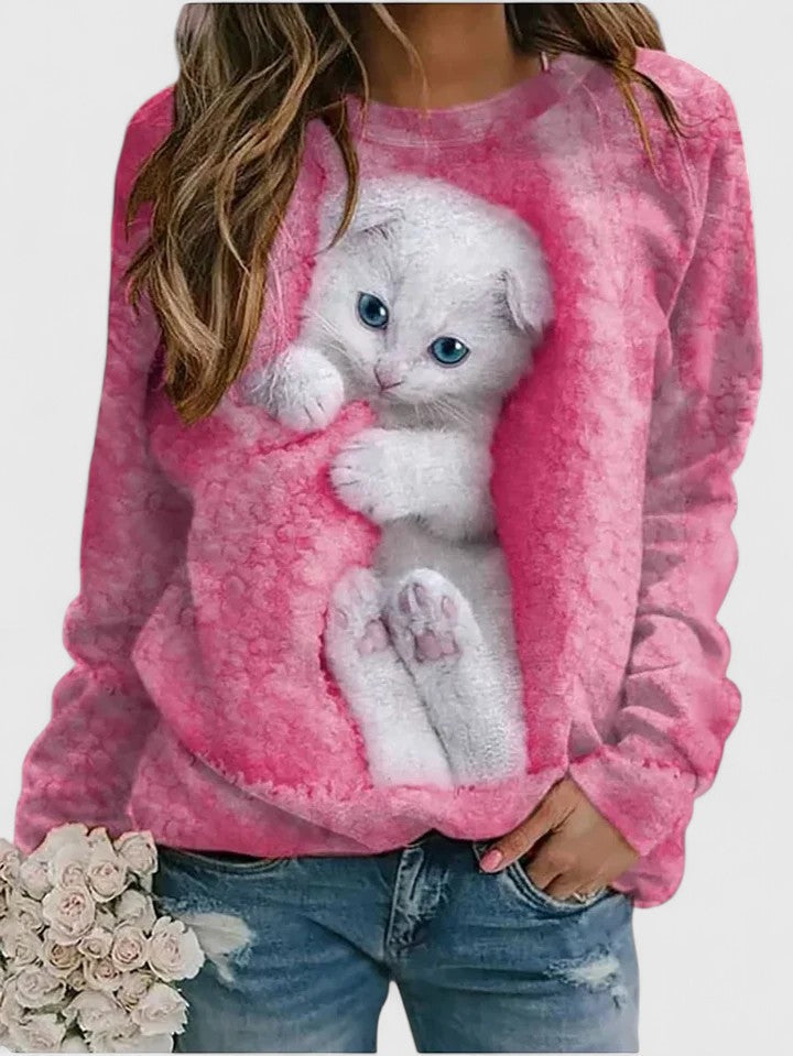 Bryn | Kitten Print Fleece Sweatshirt