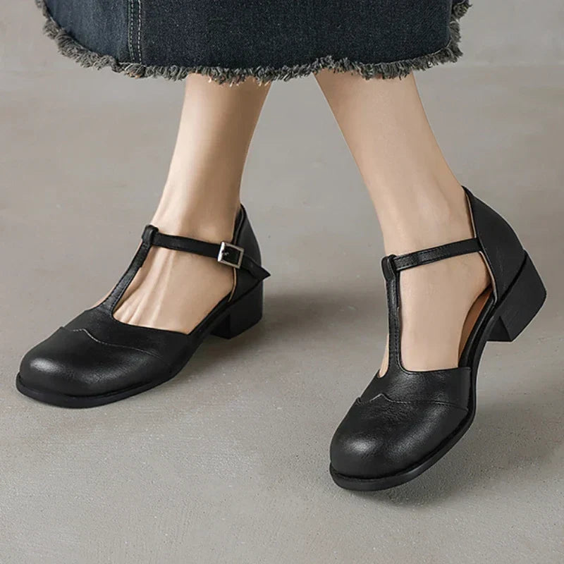 Margaux | Textured T-Bar Block Heels