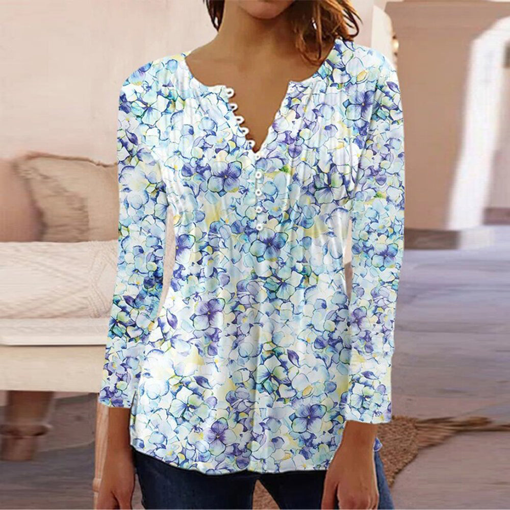 Celeste™ | Elegant V-Neck Button Blouse