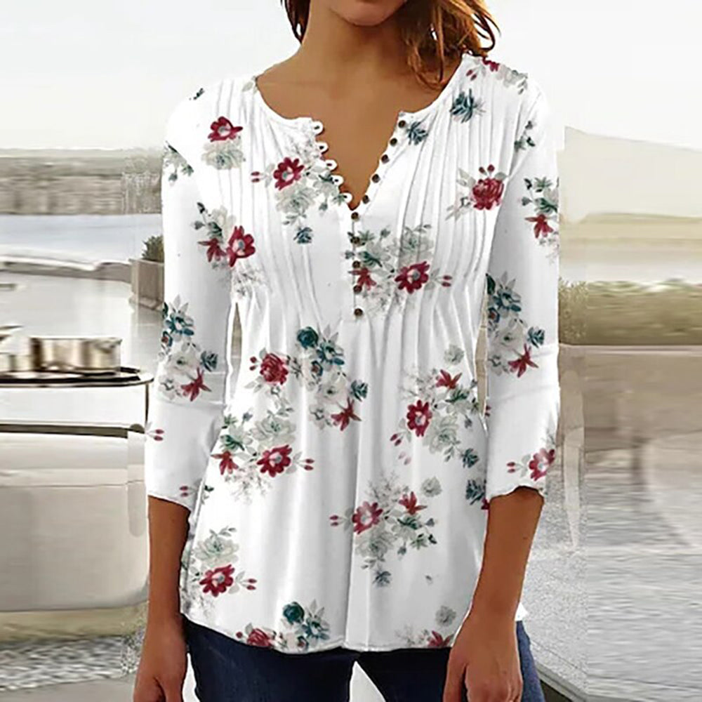 Ramona™ | Elegant V-Neck Button Blouse