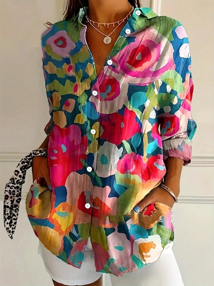 Lorena | Elegant Long Sleeve With Colorful Pattern Shirt