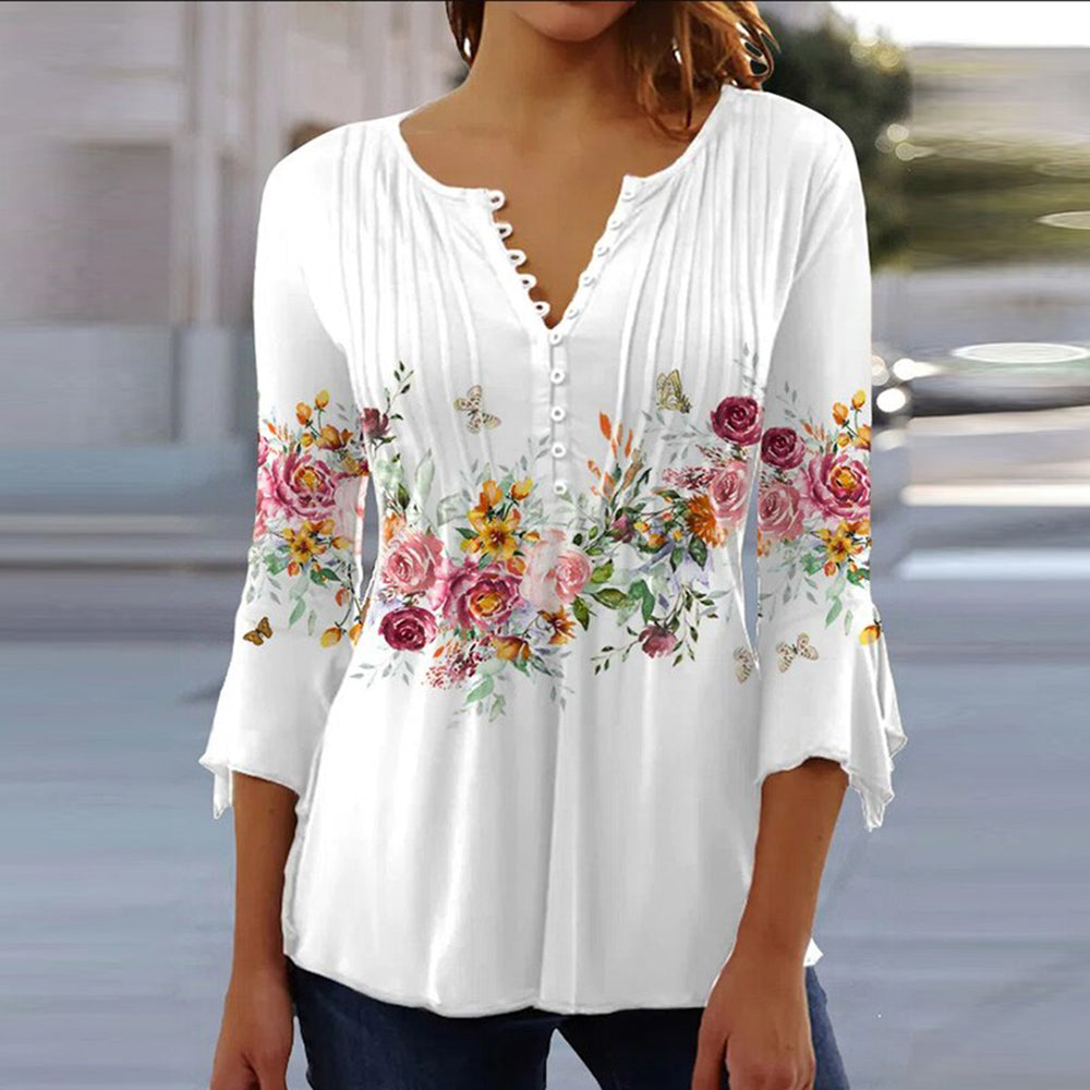 Wilma™ | Elegant V-Neck Button Blouse