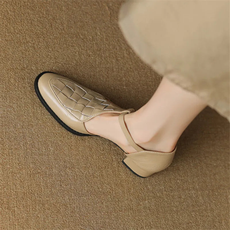 Celeste | Woven T-Bar Low Heels
