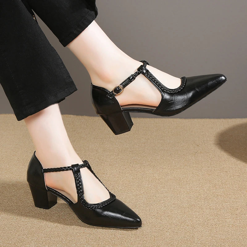 Bernadette | Pointed T-Strap Block Heels