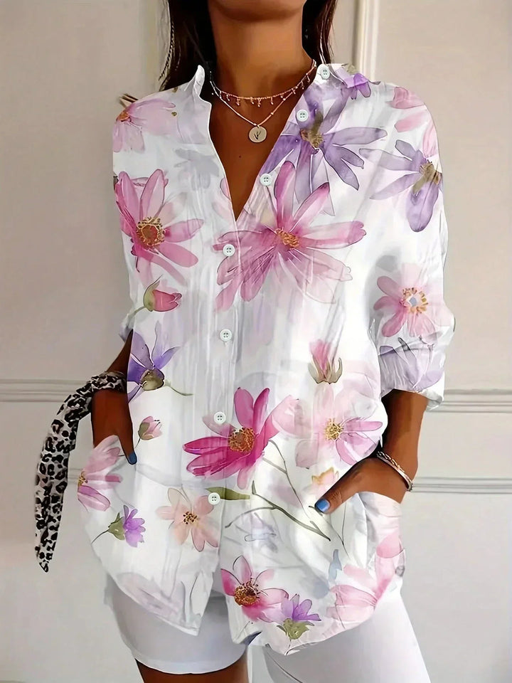 Lorena | Elegant Long Sleeve With Colorful Pattern Shirt