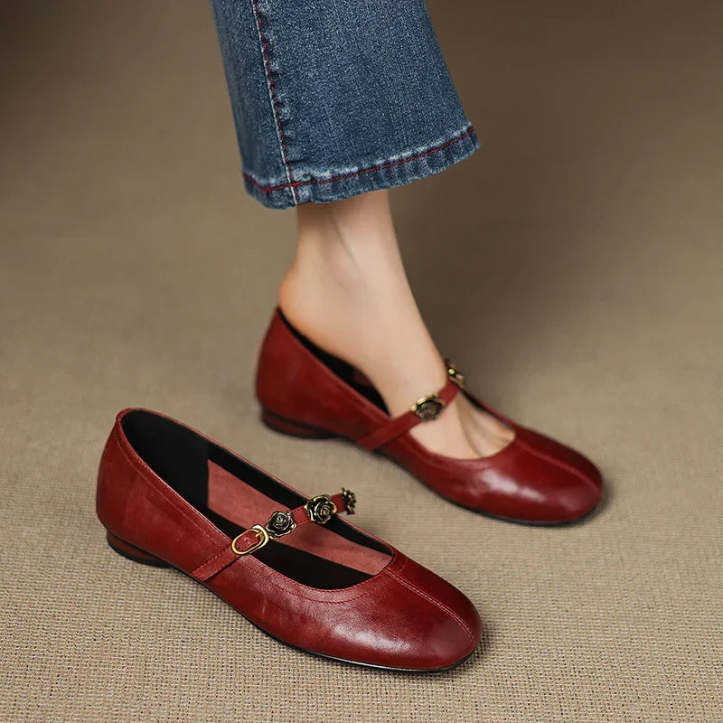 Rosie Genuine Leather Mary Jane Ballet Flats