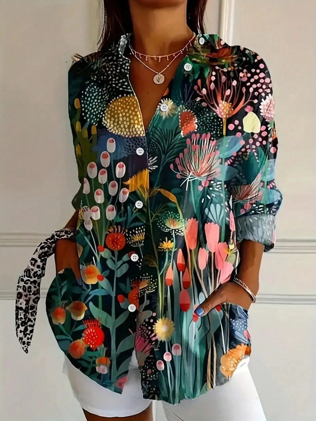 Lorena | Elegant Long Sleeve With Colorful Pattern Shirt