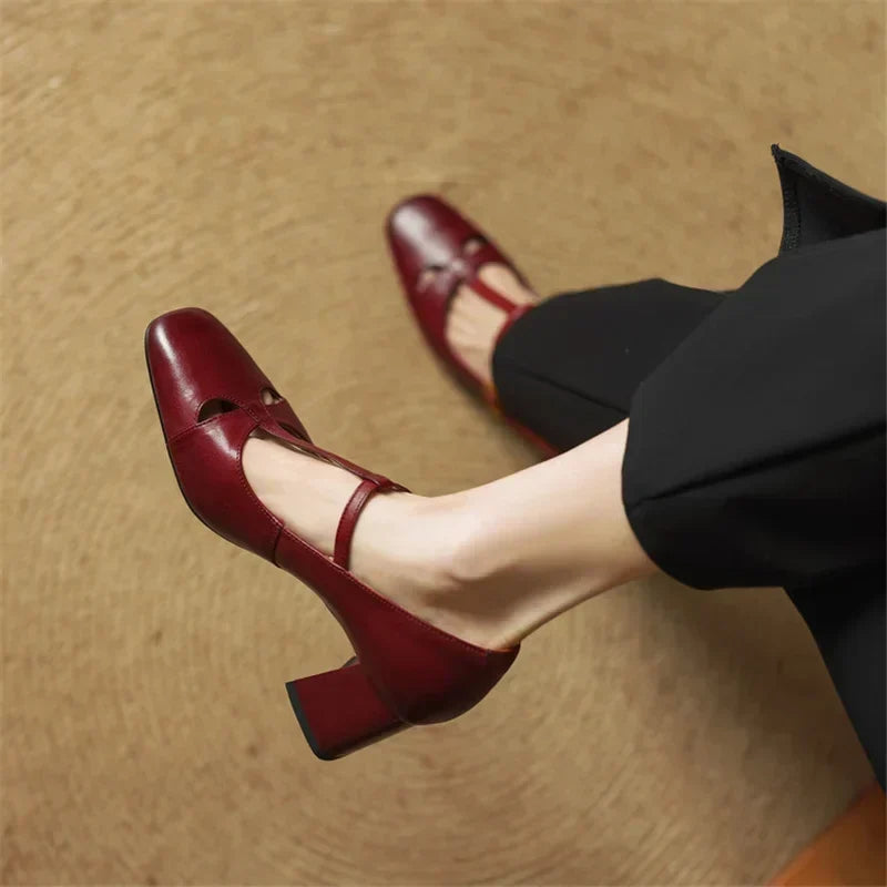 Philippa | Leather T-Strap Block Heels