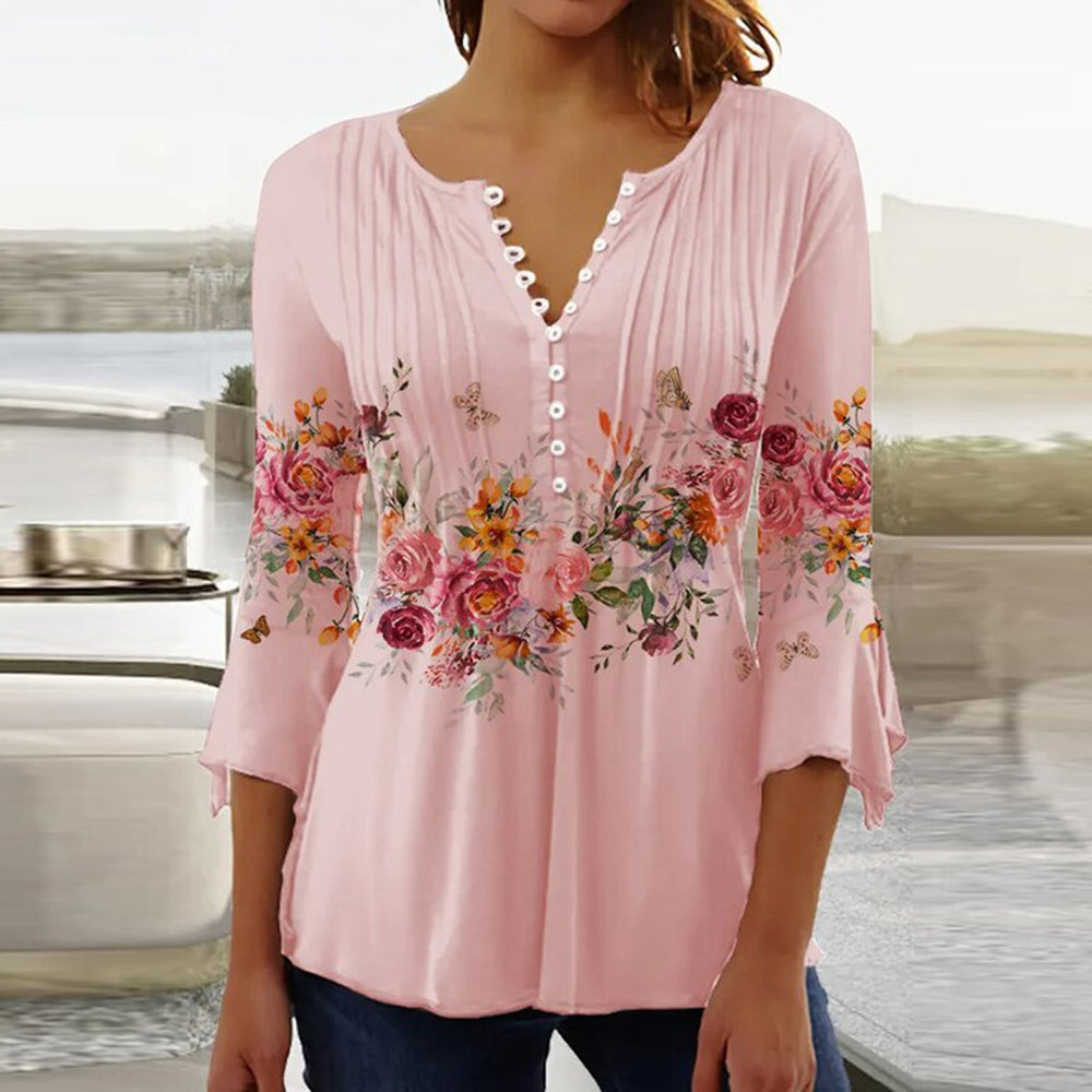 Thelma™ | Elegant V-Neck Button Blouse