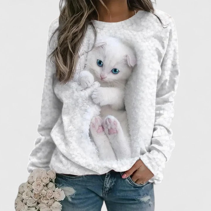 Bryn | Kitten Print Fleece Sweatshirt