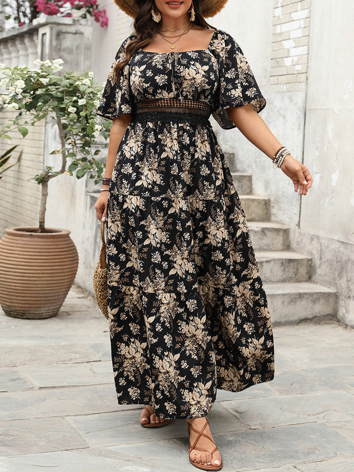 Floral Print Square Neck Maxi Dress