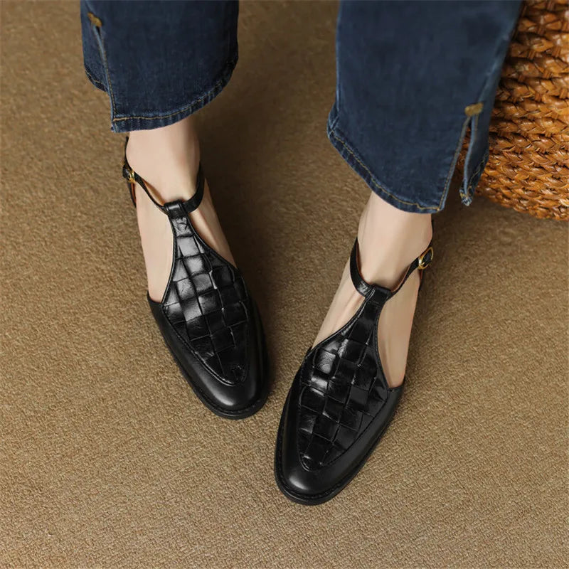 Celeste | Woven T-Bar Low Heels