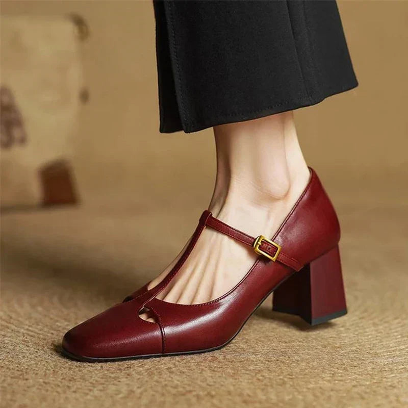 Philippa | Leather T-Strap Block Heels