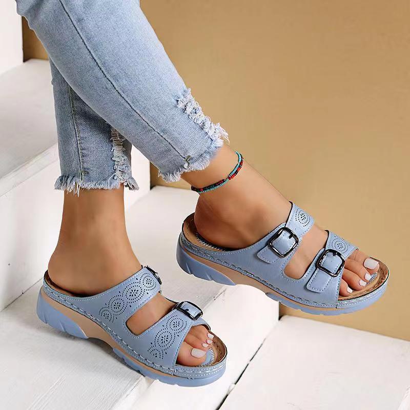 Orthopedic Women's Leather Sandals With Adjustable Buckles