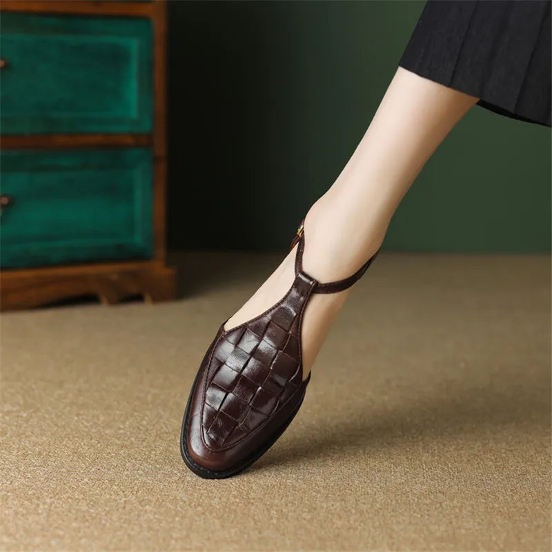Celeste | Woven T-Bar Low Heels