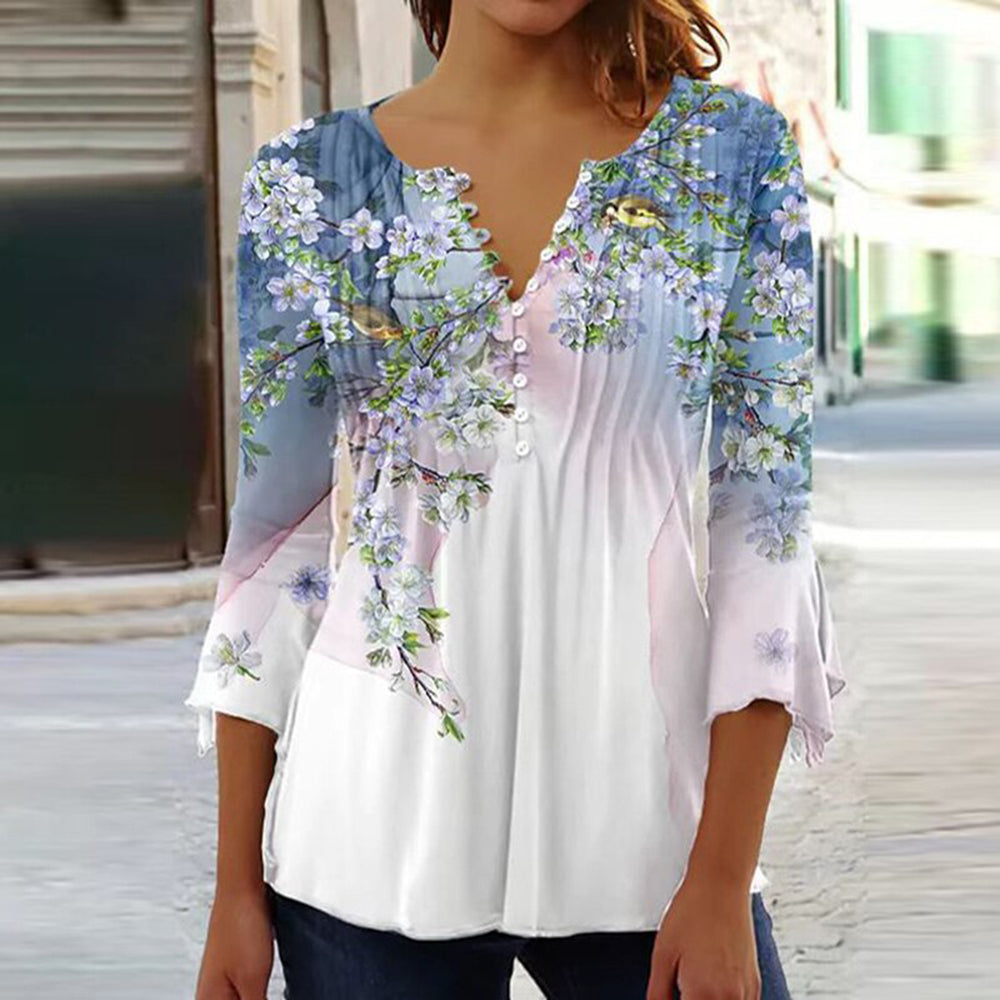 Lorraine™ | Elegant V-Neck Button Blouse