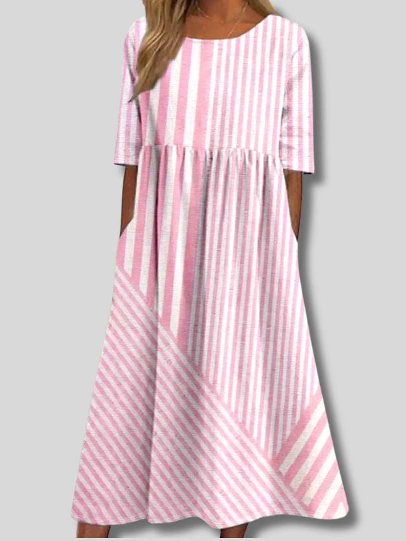 Esmeray™ | Women Striped Crew Neck Half Sleeve Comfy Casual Maxi Dress